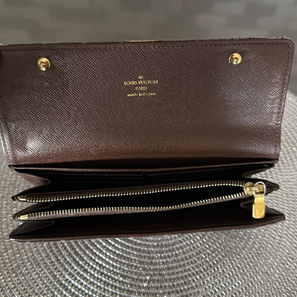 Authentic Louis Vuitton Monogram Mini Lin Brown Denim Sarah Wallet - Picture 11 of 16